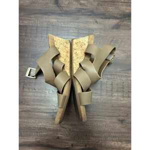 DIBA Weekend Brown/ Tan Vegan Leather Strappy Wedge Sandals, Sz 8
